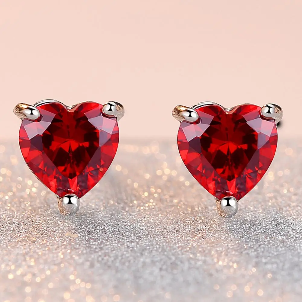 Earring-Red Beiver Ювелирные наборы в форме сердца с фианитами для женщин с родиевым покрытием, Красный AAA кубический цирконий, ожерелье и серьги, Bijoux Femme - Окраска металла: Earring-Red