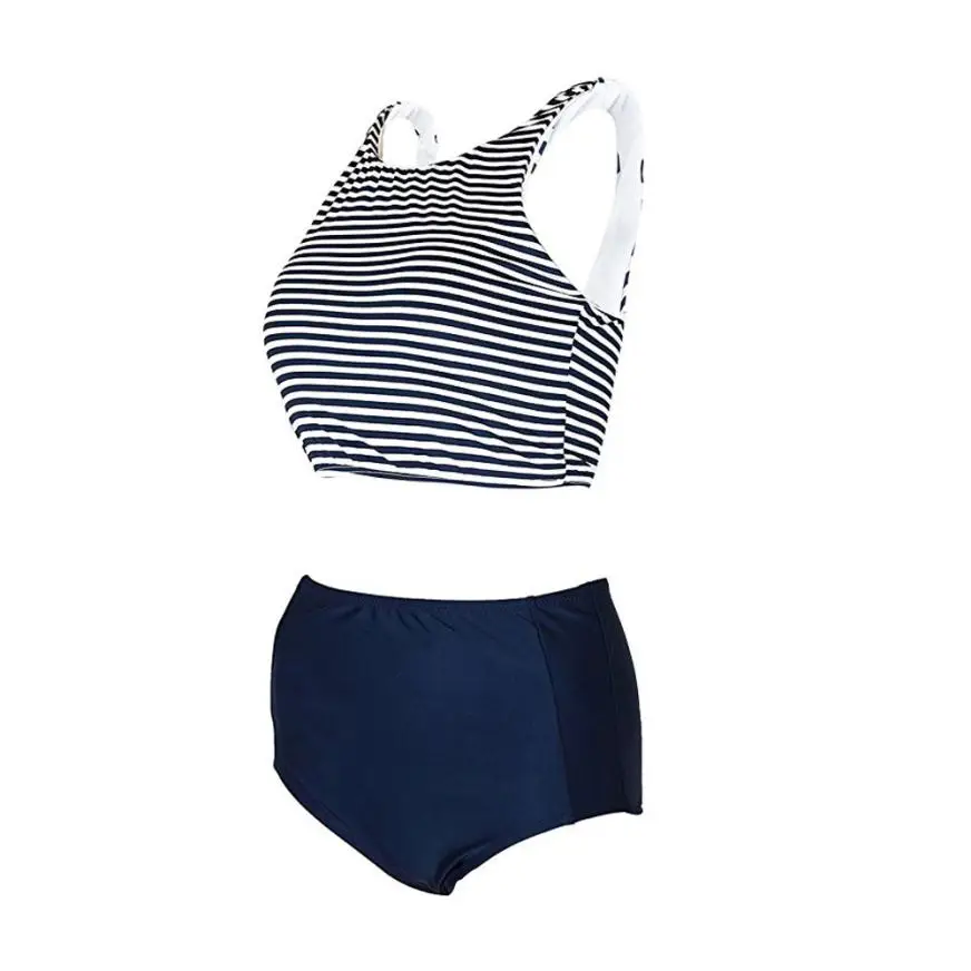 Бикини с высокой талией 2 шт. 2017 купальник пуш-апом подкладкой в полоску для