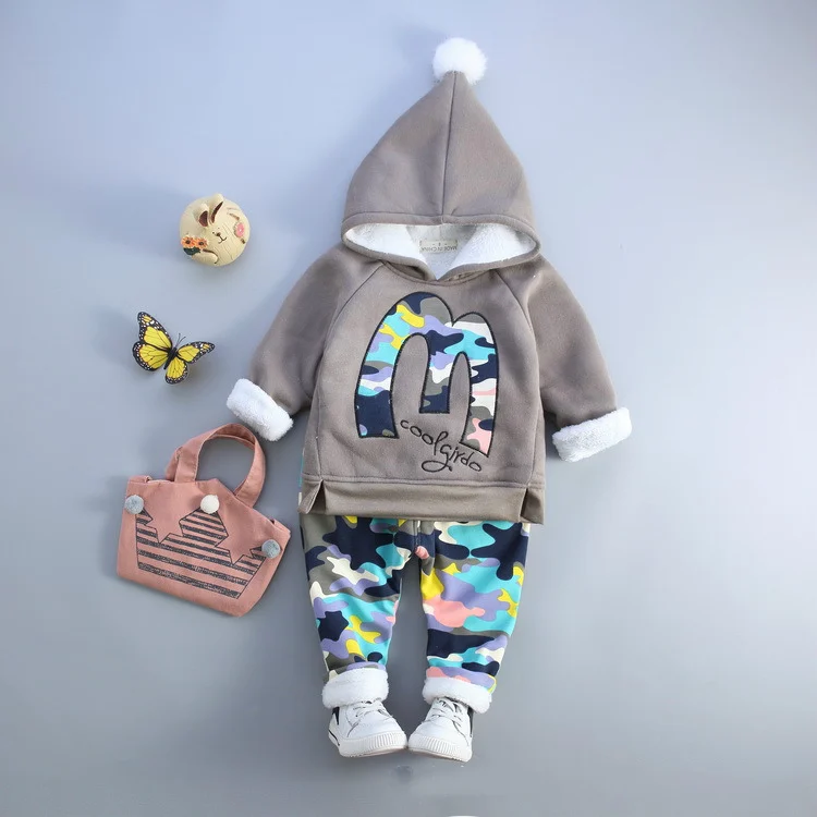 Children Boys Girls Set Winter New Fashion Kids Thickening Warm Hoodies + Pant Two-piece Casual Sport Suits Clothing | Детская одежда и