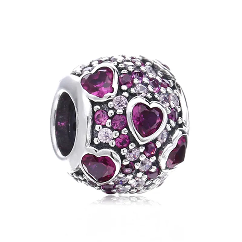Zircon Charm Lovecabin Дания Весна серебро открыть мое сердце проложить клип многоцветный Цирконий амулеты зажимы 925 пробы серебряные ювелирные изделия - Цвет: Zircon Charm