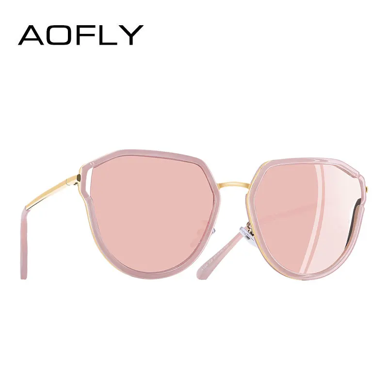AOFLY, фирменный дизайн,, кошачий глаз, солнцезащитные очки, полый, оправа, поляризационные, солнцезащитные очки для женщин, UV400, градиентные, очки, A124 - Цвет линз: C2Pink