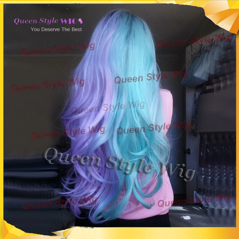 Стильный Черный Корни Ombre Pestal Фиолетовый Зеленый Синий Цвет Волос Парик