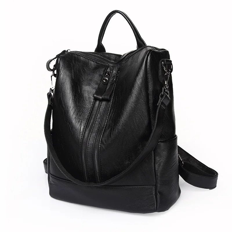 2018 Новый модный стиль женский черный PU кожаный на молнии большой вместительный