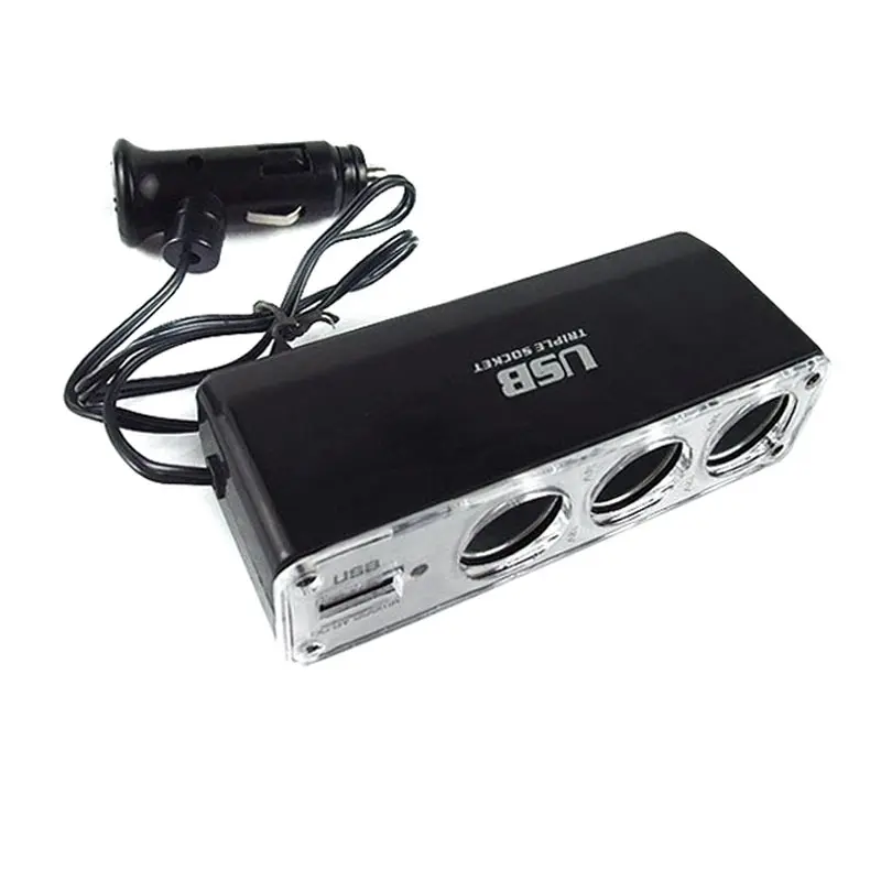 Трехходовой разветвитель автомобильного прикуривателя с разъемом USB зарядное