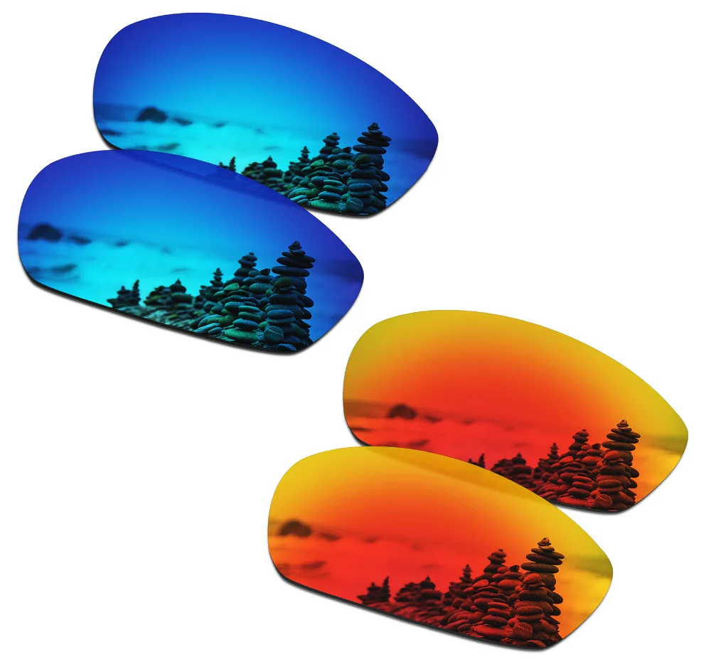 SmartVLT 2 Pairs Polarized Sunglasses Replacement Lenses for Oakley Whisker Ice Blue and Fire Red
