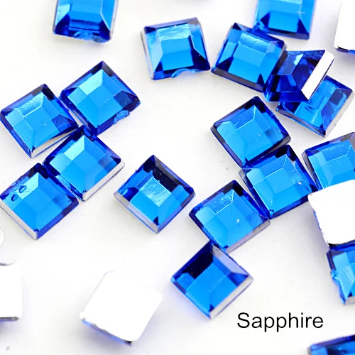 Sapphire 100 квадратная форма pcs акриловый лак для ногтей Non-стразы с плоским основанием, серебряное дно с украшением в виде кристаллов на клейкой основе, стразы для рукоделия и декорирования ногтей искусство B1171 - Цвет: Sapphire