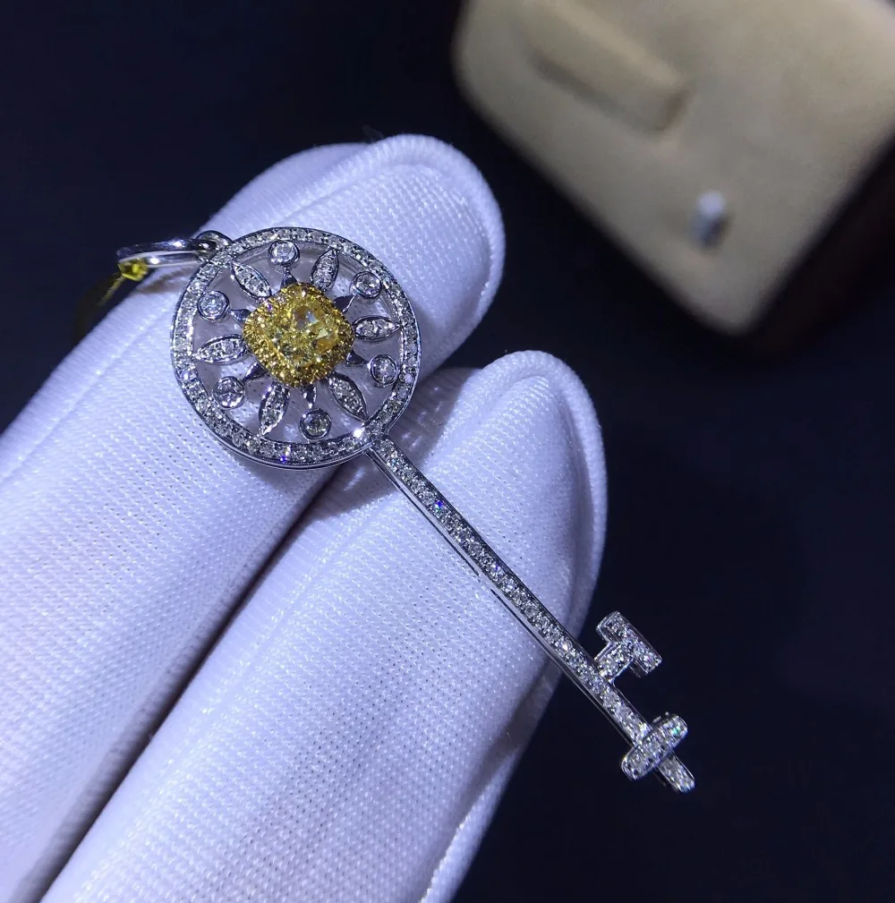 Ювелирные украшения 18 К золото AU750 G18K натуральный натуральный желтый бриллиант 0.31ct кулон ожерелья из драгоценных камней для женщин