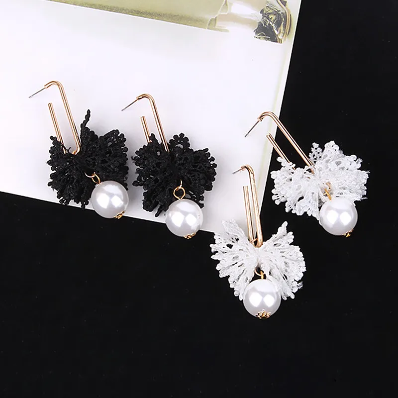 Женские Висячие серьги Boucle D'oreille длинные с искусственным жемчугом и кружевными
