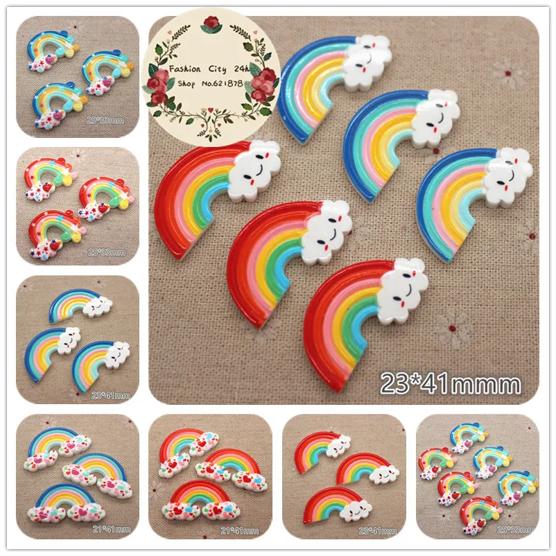 

10pcs Cute Resin Rainbow Smile Cloud Flatback Cabochon DIY Hair Bow Center Decoration