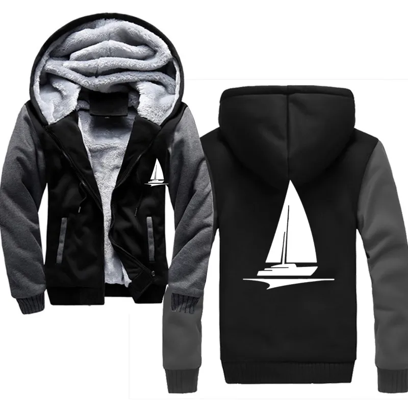 Winter Hoodie For Men Fleece Thick Sweatshirt Print Sailor Sailboat Boat Streetwear Men's Sportswear Harajuku Hoody Tracksuit | Мужская