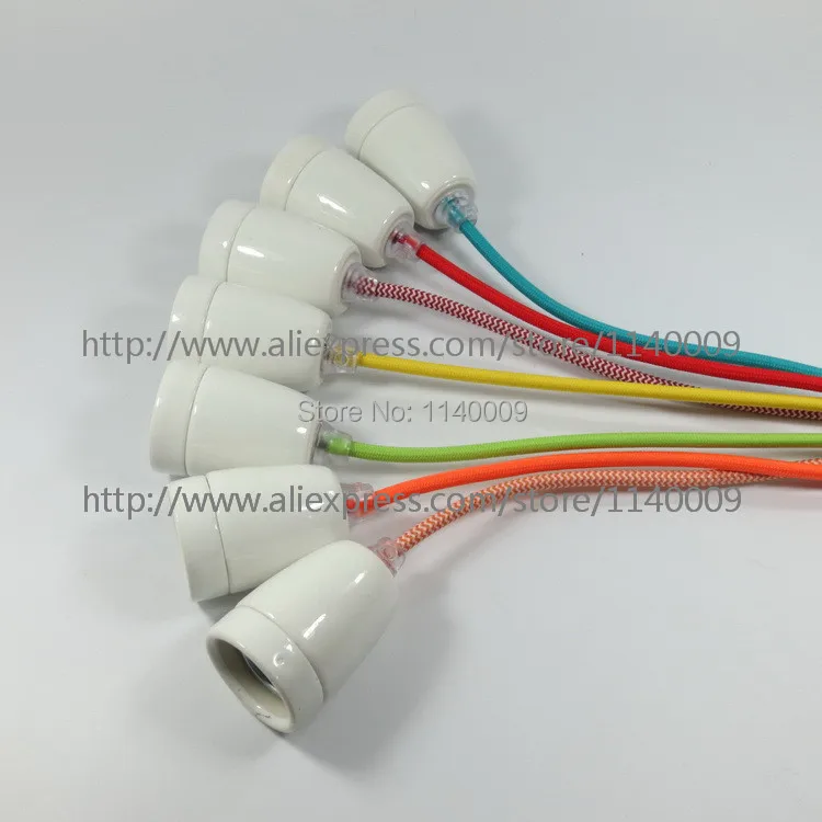 E27 Керамика лампа держатель светильник розетка с разноцветной ткани шнур для DIY