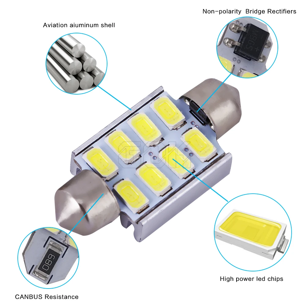 4x Автомобильный светодиодный фестон 8led c5w 8smd 5630 5730 festoon 36 мм CANBUS OBC безотказный