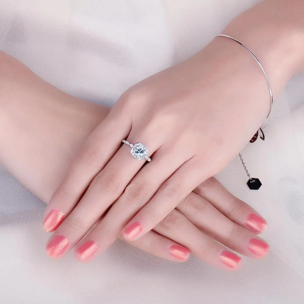 JewelryPalace 0.9ct Подушка подлинный синий топаз фианит огранки «маркиза» Halo Регулируемый Обручение кольца 925 пробы серебро