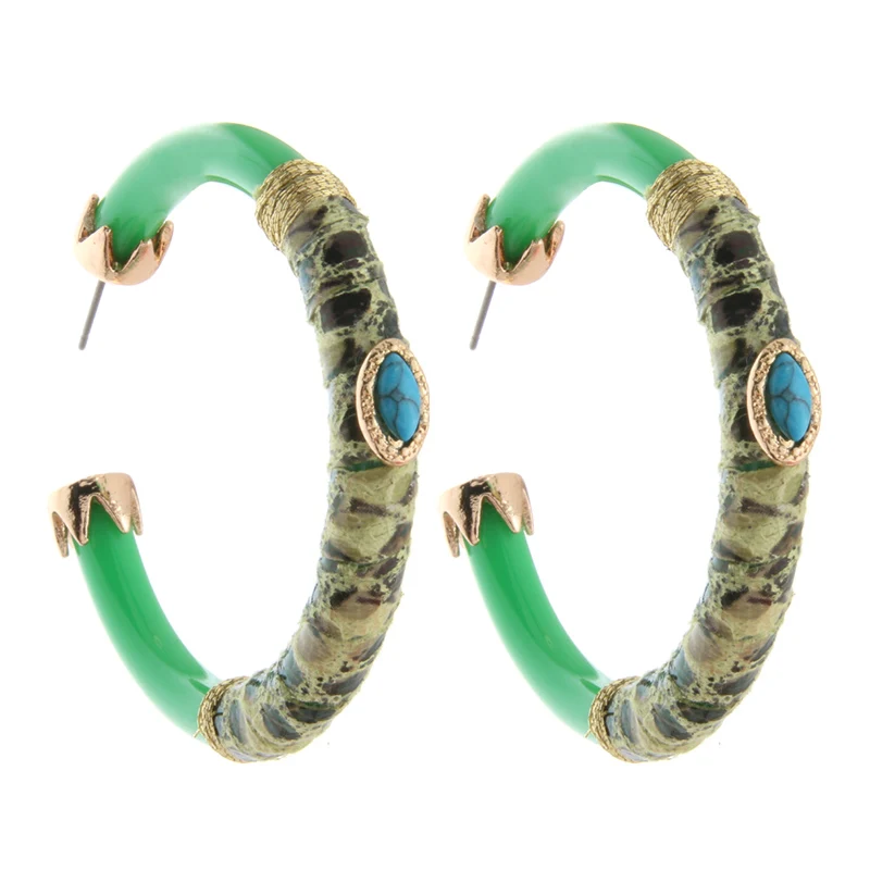 green green Серьги-кольца NeeFuWoFu, тигровая кожа, полимерная Серьга для женщин, китайский стиль, большие серьги, серьги, серьги - Окраска металла: green green