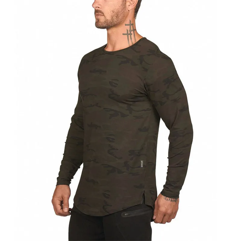 camouflage Новая повседневная футболка с длинными рукавами Мужская футболка с буквенным принтом модные уличные осенние мужские футболки - Цвет: camouflage
