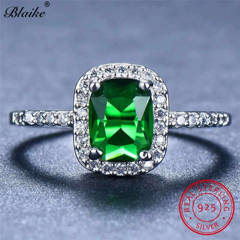 Обручальное кольцо Blaike из серебра 925 пробы с зеленым Изумрудом и квадратным