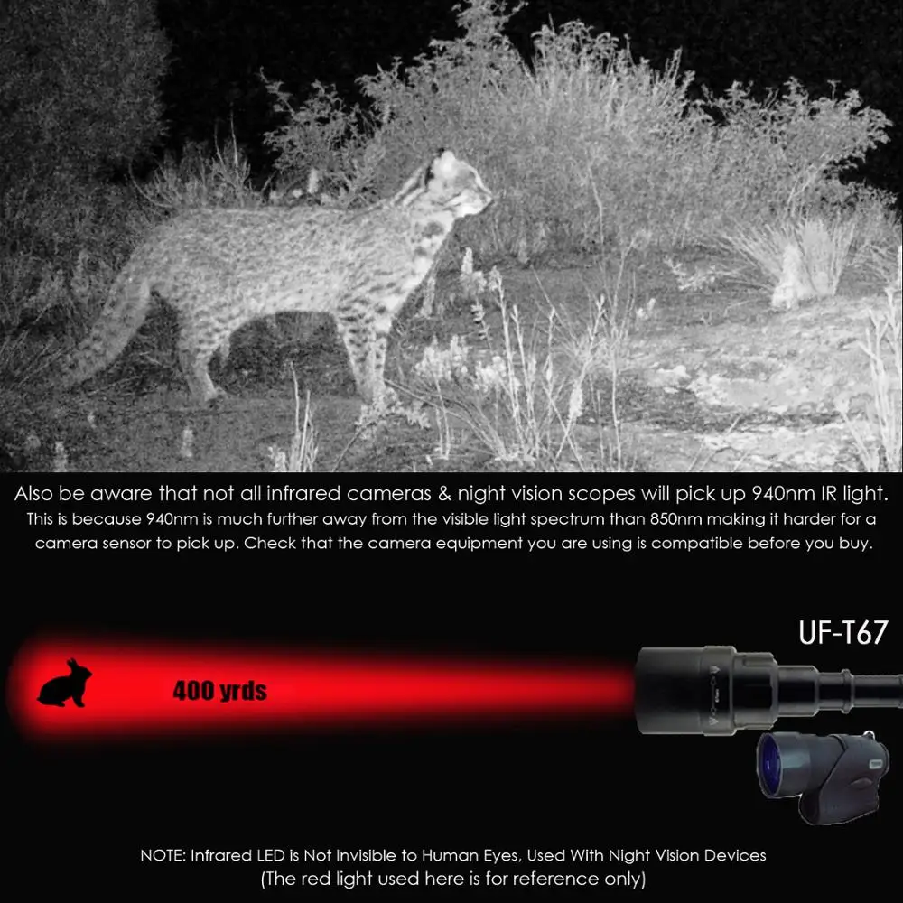 UniqueFire 1605 IR светодиодный фонарь 940NM 67 мм объектив инфракрасный светильник ночного