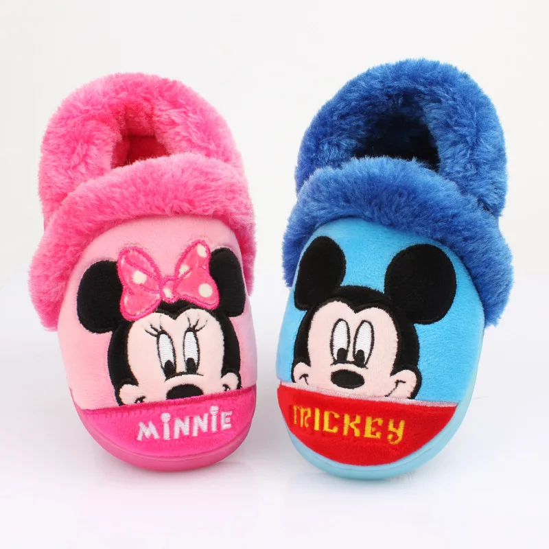 Disney/Детские хлопковые тапочки; зимняя Нескользящая теплая обувь для малышей; домашняя обувь для мальчиков и девочек; хлопковая обувь