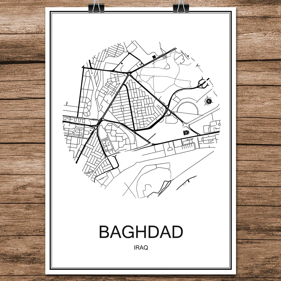 BAGHDAD Карта мира, города, улицы, Таиланд, принт, плакат, бумага с абстрактным покрытием, бар, кафе, гостиная, домашний декор, наклейка на стену, 42x30 см - Цвет: BAGHDAD