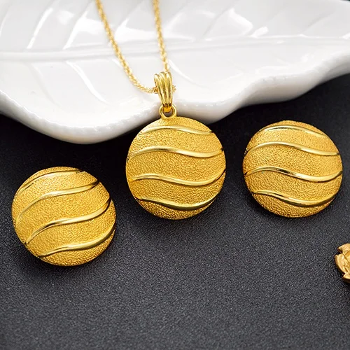 Earrings Necklace G Солнечный изделия Большой Круглый Ювелирные наборы для Для женщин колье серьги кулон Классические Ювелирные наборы для украшения на день рождения, свадьбу, подарки - Окраска металла: Earrings Necklace G