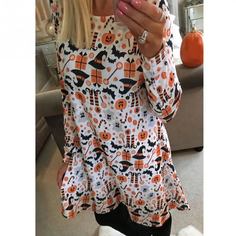 Для женщин осень Хэллоуин вечерние с длинным рукавом круглый вырез горловины