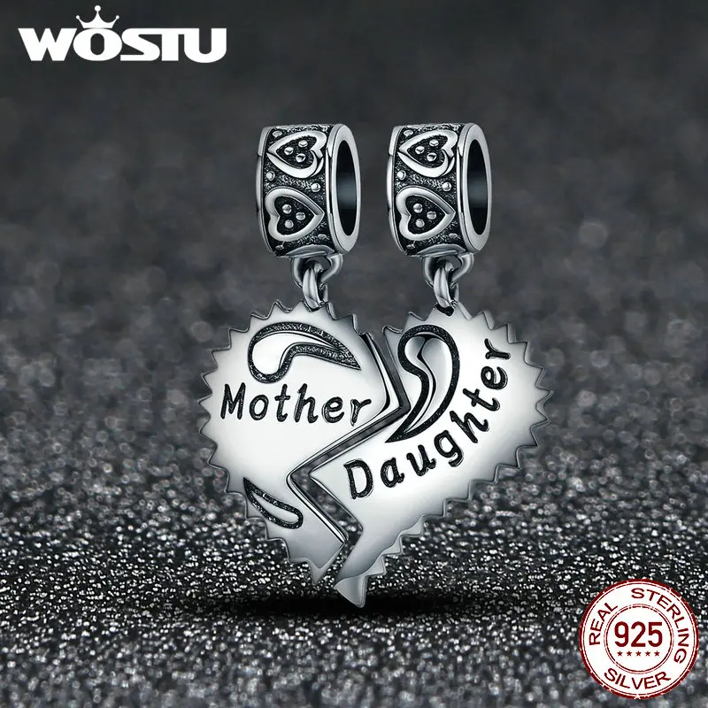 

WOSTU New 100% 925 Sterling Silver Mother & Daughter Love Forever Dangle Bead fit original WST charm Bracelet Pendant CQC427