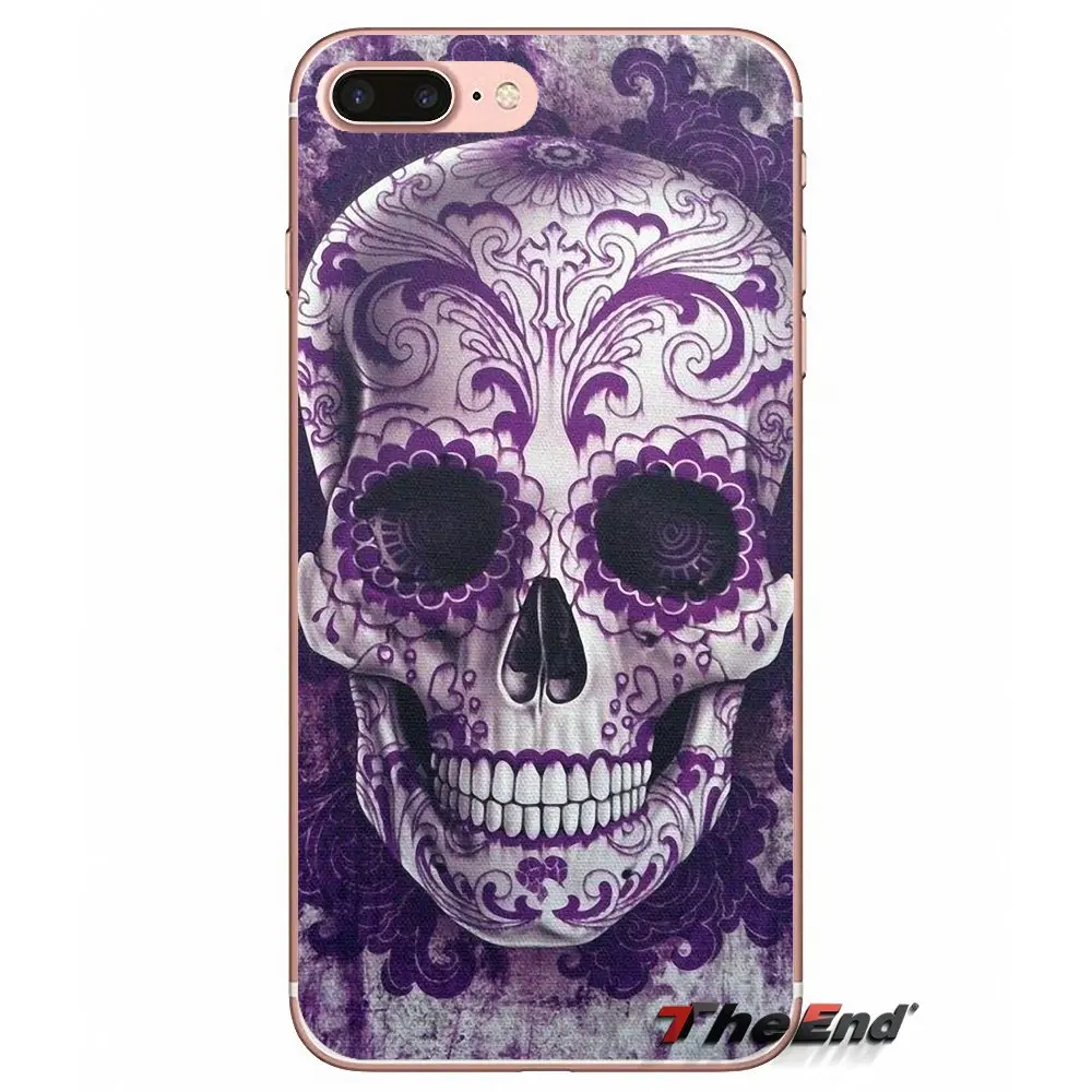 Для Samsung Galaxy J1 J2 J3 J5 J7 A3 A5 A7 2015 2016 2017 J530 J730 Fundas Coque Sugar Skull dark Flower Floral силиконовый чехол