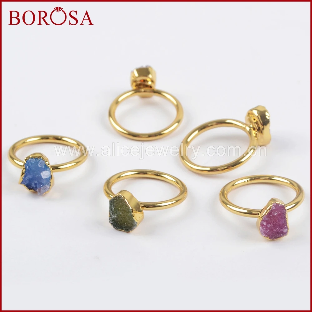 BOROSA элегантные разноцветные золотые кольца произвольной формы радужные друзы для женщин, модные вечерние ювелирные изделия G1450