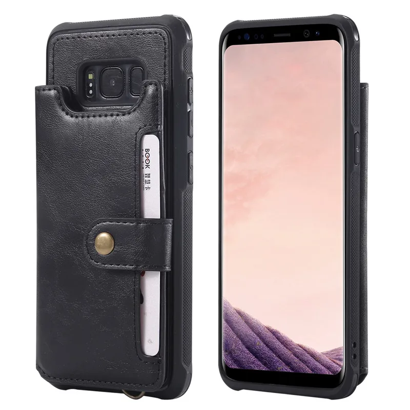 Кожаный чехол для samsung Galaxy S8 S9 Plus, кошелек, задняя крышка, отделение для карт, отделение для фотографий, держатель, ремешок, магнитная кнопка, застежка