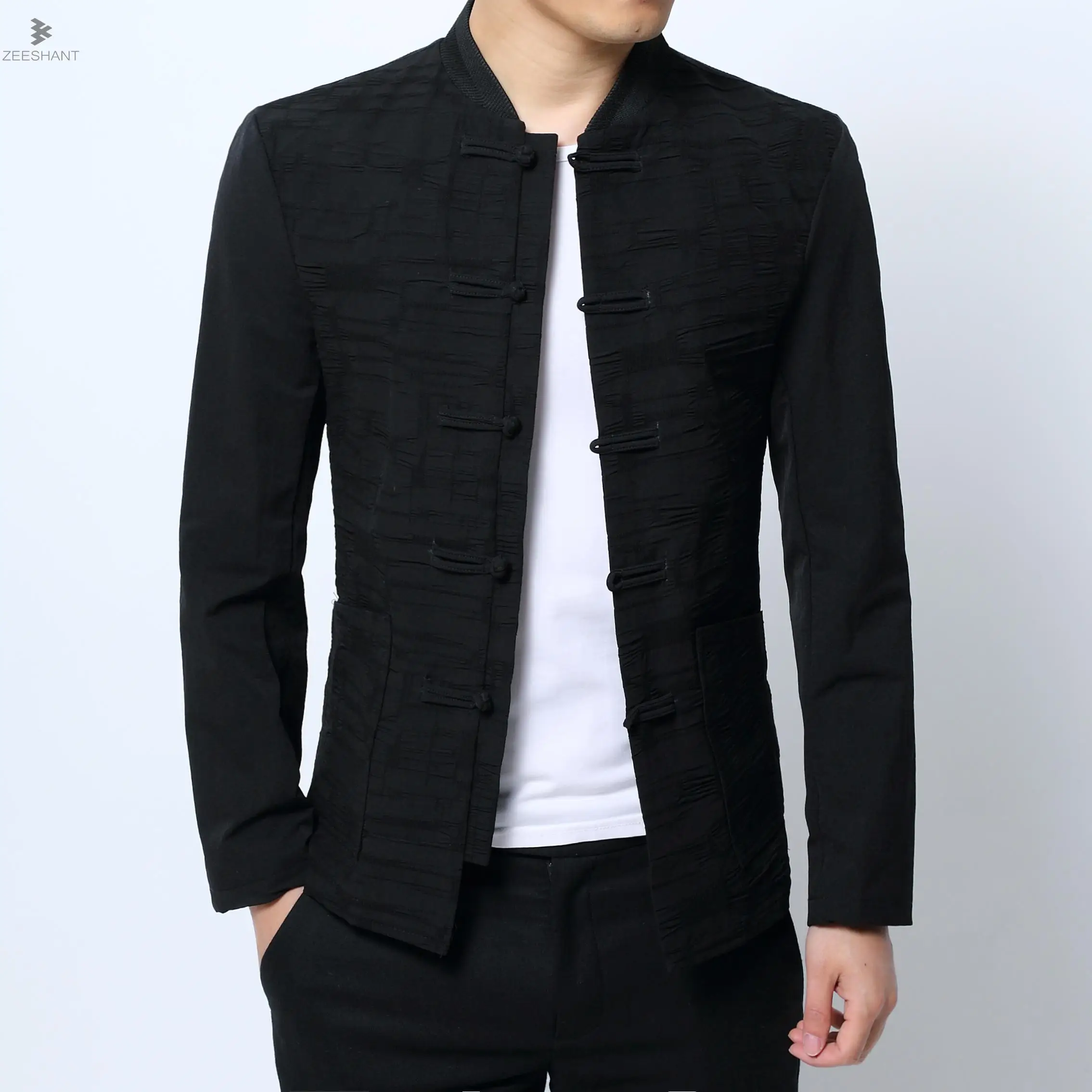 Zeeshant 2018 Новинка весны китайский туника Костюмы Для мужчин стенд воротник черный
