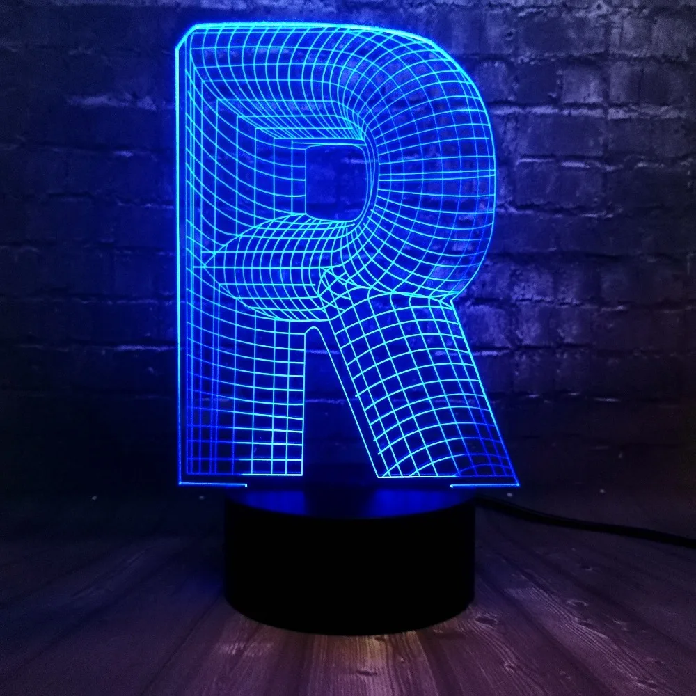 Новинка, 3D освещение, алфавит, буквы R, 7 цветов, сменный стол, светодиодный ночник, USB, сенсорное украшение для дома, ресторана, подарок для ребенка