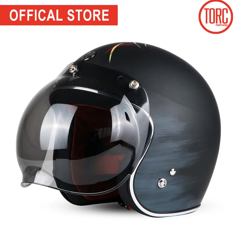 TORC moto rcycle шлем винтажный с открытым лицом пузырьковый козырек moto rbike moto cross jet Ретро шлем capacete DOT T50 moto шлем - Цвет: Lucky 13 Bubble