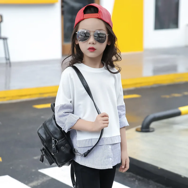 Осенняя популярная цветная футболка в полоску с длинными рукавами для девочек