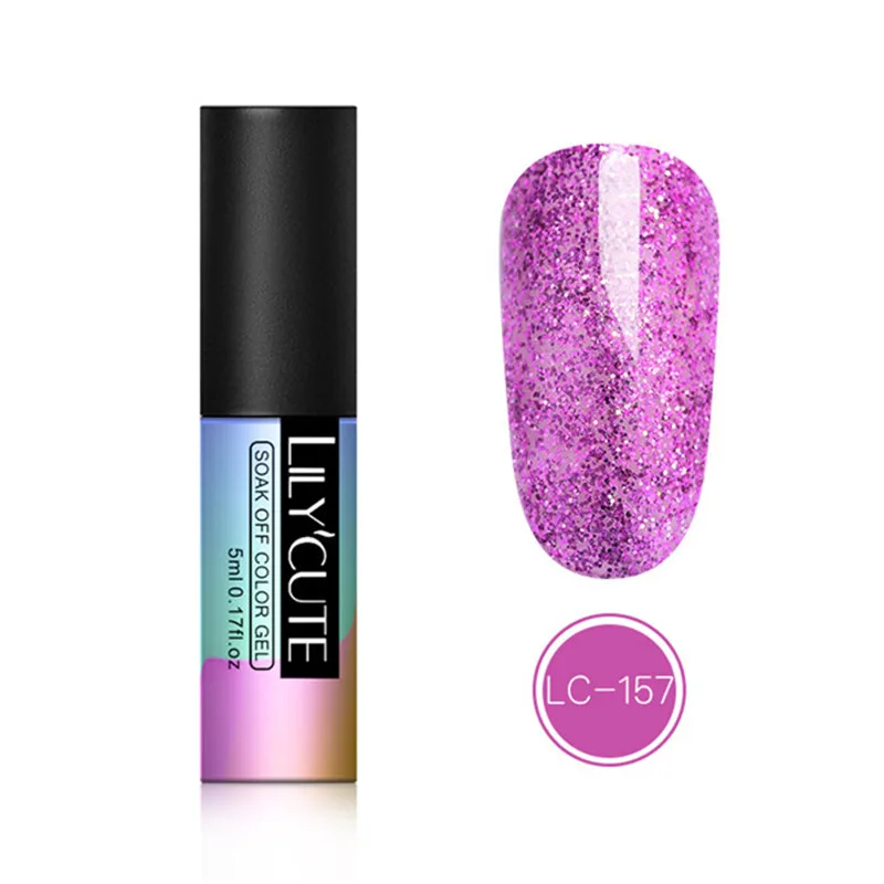 LC 157 LILYCUTE 5ml Color Gel Polish Holographic Colorful Glitter Sequins UV Soak Off Long Lasting Gel Polish Nail Art Varnish - Цвет: LC 157