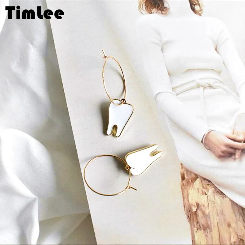 

Timlee E086 New Personality Cute Tooth Metal Dangle Earrings,Originality Sweet Accessories Wholesale