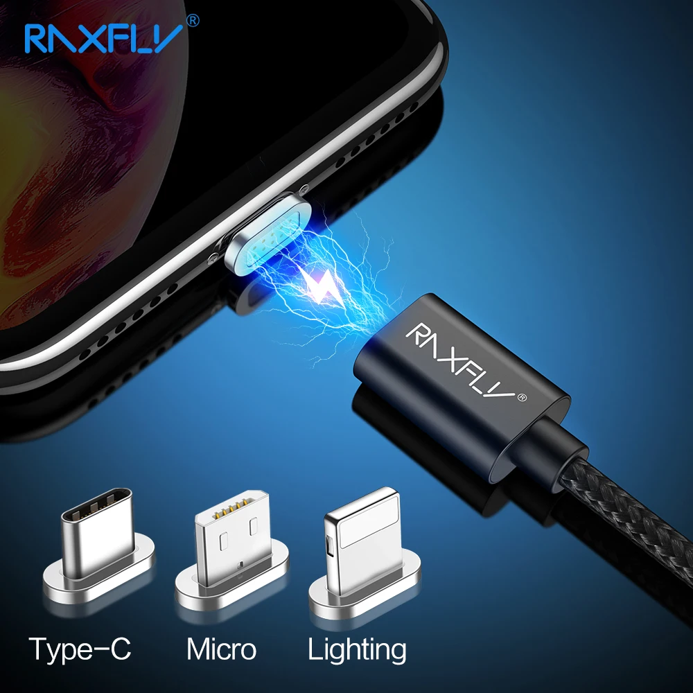 Магнитный кабель RAXFLY для iPhone X XS Max 2.4A быстрая зарядка магнитный USB зарядки Micro Type c