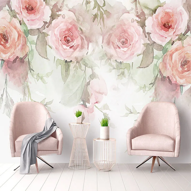 

Modern Rose Flowers Watercolor Hand-painted Murals Wallpaper Living Room Bedroom Pastoral Background Wall Painting 3D Wall Paper