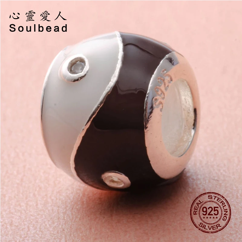 Soulbead S925 Стерлинговое серебро ювелирные изделия бусины эмаль китайский Инь Ян с