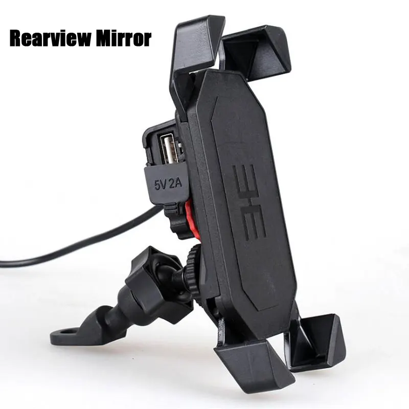 Rearview mirror Держатель для телефона, мотоцикла, для iphone, samsung, смартфона, с USB зарядным устройством, держатель для Moto, мобильный стенд, скутер, зажим, кронштейн - Цвет: Rearview mirror