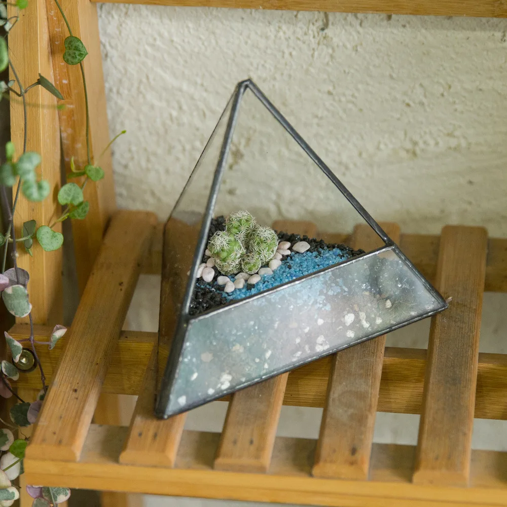 

Modern Small Landscape Pyramid Glass Geometric Terrarium DIY Tabletop Succulent Plant Box Container Decorative Flower Pot Bonsai