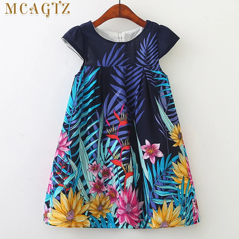 MCAGTZ Girls Dresses 2019 New Fashion Princess Clohting Lush Leaves Flower Pattern Sleeveless For 3-8 Years | Детская одежда и