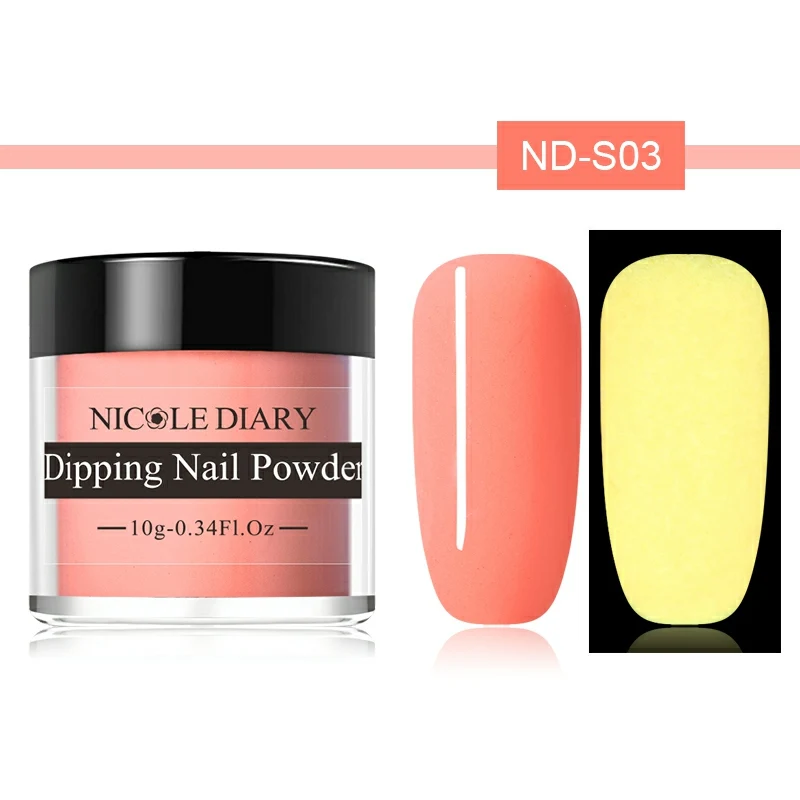 ND-S03 NICOLE Дневник 10 г ночной световой окунание ногтей порошок блеск пигмент Сияющий натуральный сухой УФ-гель для дизайна ногтей лак украшения - Цвет: ND-S03