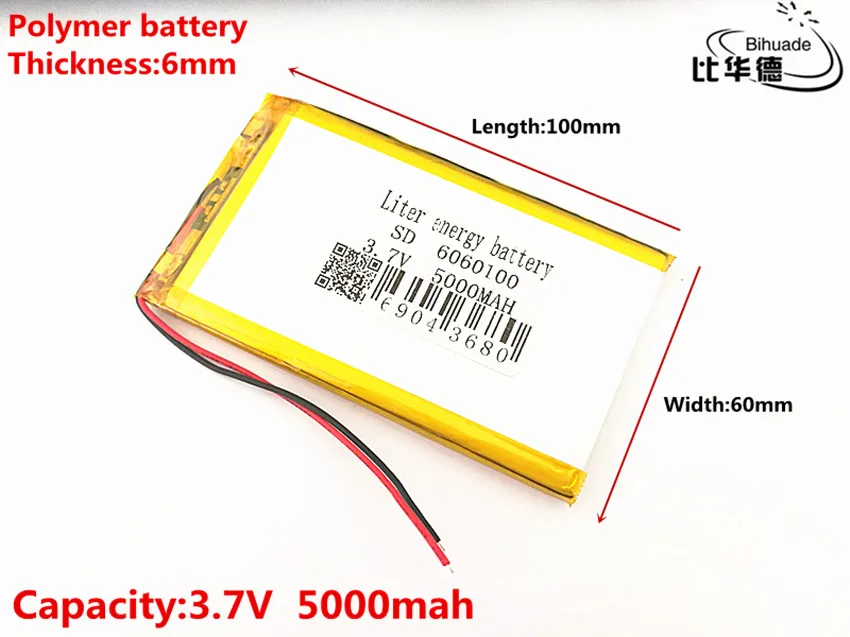 

3.7V 5000mAh 6060100 Polymer Lithium LiPo Rechargeable Battery For GPS PSP DVD