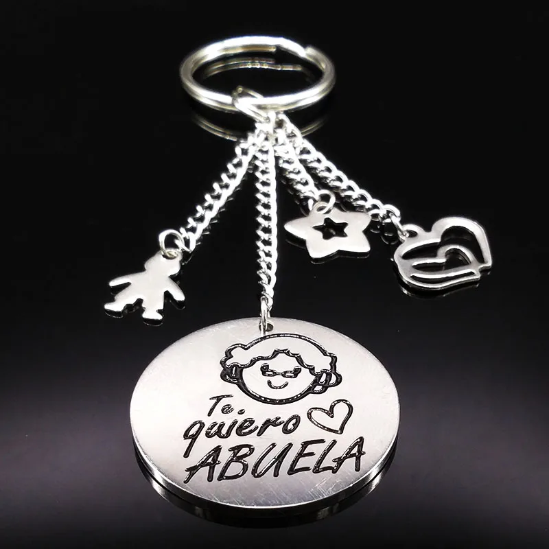 

Grandmother Stainless Steel Keychain For Women Silver Color Round Key Chain Jewelry Grandma Gift abuela llavero K73216