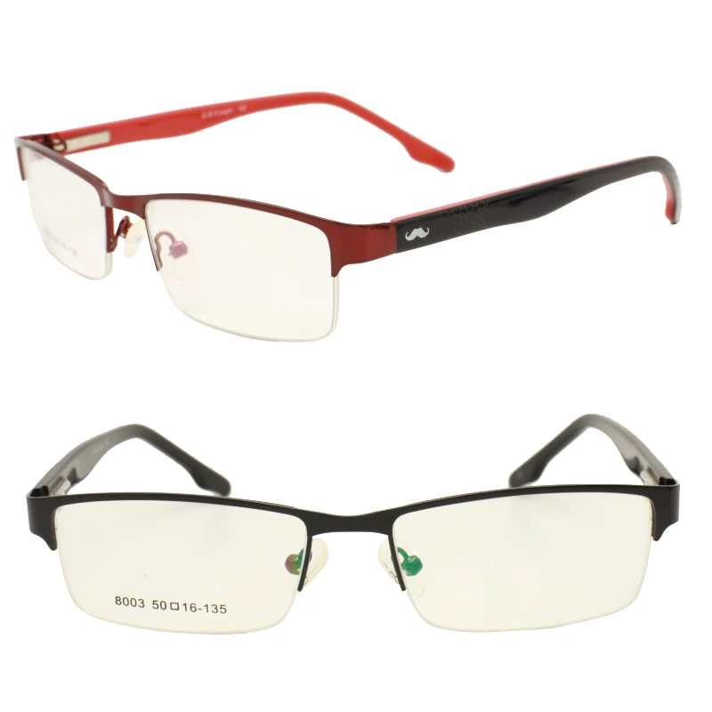 

8003 square shape half-rim metal combined acetate temple with flexible hinge dual colors optical glasses frame for teenager