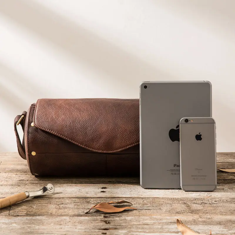 

EUMOAN 2017 original retro first layer cowhide drum bag shoulder movement bucket bag handmade leather male bag Messenger bag