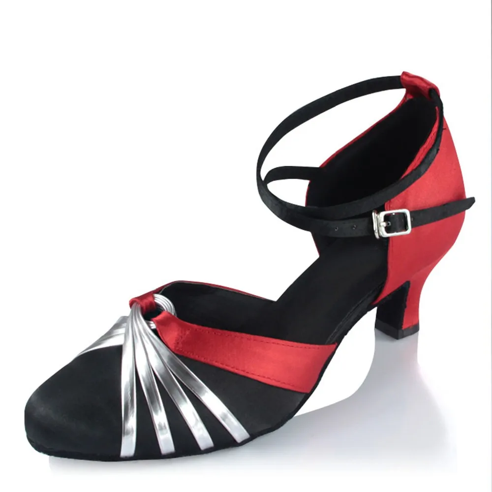 Женские туфли для латиноамериканских танцев черные серебристые красные на