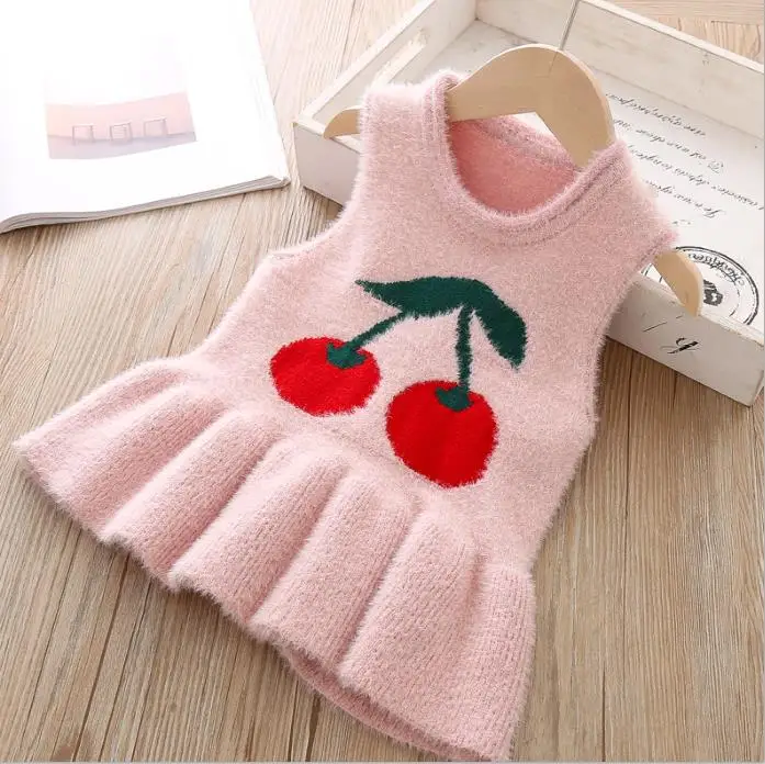pink color Новое платье для маленьких девочек вязаная теплая одежда без рукавов милый осенне-зимний жилет Детские рубашки для маленьких девочек, шерстяные рождественские платья - Цвет: pink color