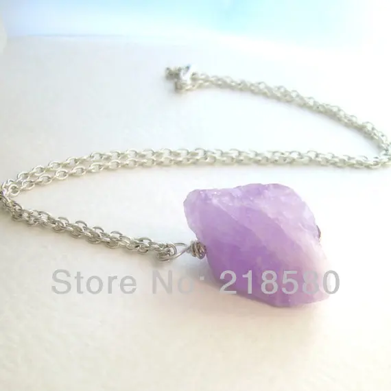 H-QN46 слуховой аппарат с необработанными аметистами ожерелье-Самородок цепочка