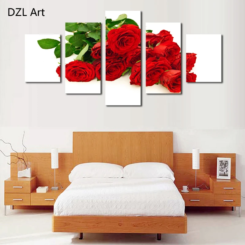 5 Панель благородный с узором из красных роз картина маслом на холсте Цветы Wall Art